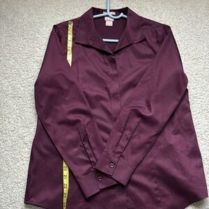 Chicos- no iron 100% cotton deep burgundy/wine, color, button-down shirt